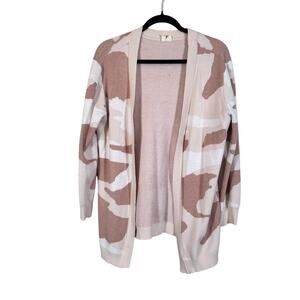 Moth Anthropologie Pink Cream Camo Print Cardigan Sweater Womens L Casual Cozy
